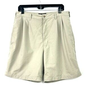 Croft & Barrow Mens Khaki Tan Pleated Pockets 8 Inch Golf Shorts Size 34 1075R3
